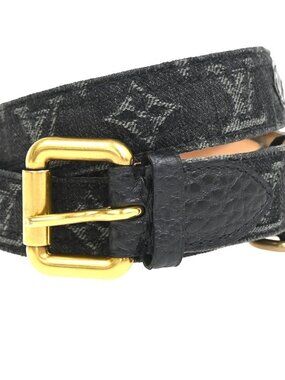 LOUIS VUITTON Ceinture Belt 90/36 Monogram Denim Leather Black France 89AA201